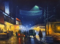 Zulfiqar Ali Zulfi, Night at Red Light Area, 30 x 40 Inch, Oil on Canvas, Cityscape Painting-AC-ZUZ-066